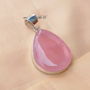 Handmade Rose Quartz Teardrop Pendant: 925 Sterling Silver Boho Jewelry