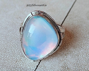 Sterling Silver Aurora Opal Ring: Boho Mango Stone Jewelry