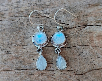 Sterling Silver Moonstone Dangle Earrings: Bohemian Gemstone Jewelry