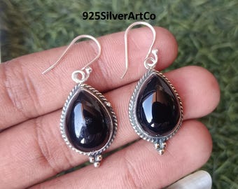 Birne schwarze Onyx Ohrringe: Boho 925 Sterling Silber Ohrhänger