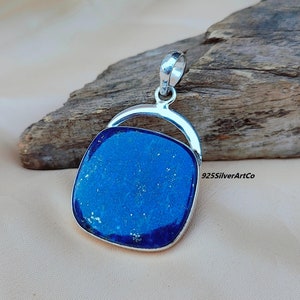 Natuurlijke lapis lazuli-hanger, 925-zilveren hanger, lapis-sieraden, handgemaakte hanger, januari geboortesteencadeaus, vrouwensieraden, cadeaus voor haar