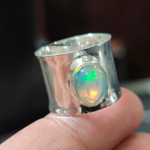 Handmade Opal Ring: 925 Sterling Silver Bohemian Band