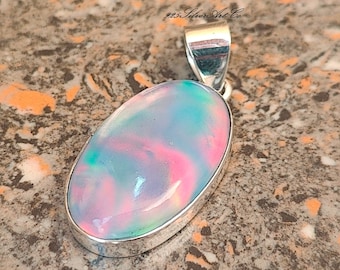 Aurora Opal Pendant: Handmade 925 Sterling Silver Necklace