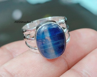 Handmade Oval Blue Opal Ring: 925 Sterling Silver Band