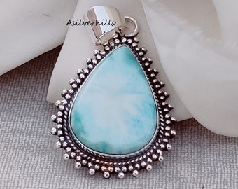 Handmade Pear Larimar Pendant: Sterling Silver Boho Jewelry
