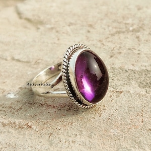 Amethyst Ring, 925 Silver Ring, Oval Amethyst Jewelry, Handmade Ring, Boho Ring, Beautiful Ring, Silver Band Ring, Women Ring, Gift Item