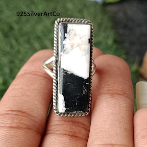 Zebra Jaspis Rechteck Design Ring, Zebra Jaspis Edelstein Silber Ring, Ring Schmuck für Frauen, Halloween Geschenk für sie, Zebra Jaspis Schmuck,