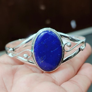 Lapis Lazuli Bangle, 925 Silver Handmade Bangle, Gifts For Women, Adjustable Oval Bangle, Lapis Jewelry, Designer Bangle, Christmas Gifts