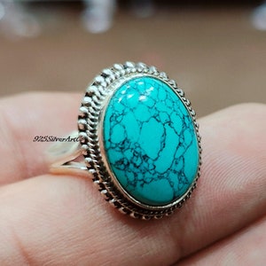 Sierlijke blauwe turkoois 925 sterlingzilveren ring: boho-edelsteensieraden