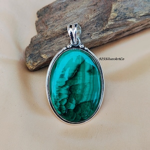 Colgante de malaquita azurita, colgante de plata esterlina, joyería de malaquita, colgante de piedra preciosa, colgante de malaquita ovalado para mujer, regalos de boda para ella