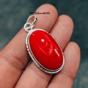 Red Coral Pendant, 925 Sterling Silver Pendant, Handmade Pendant, Coral  Jewelry, Red Coral Gemstone, Coral Necklace, Gift For Women