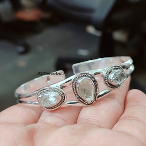 Herkimer Diamond Bangle, 925 Silver Bangle, Women Bangle, Herkimer Jewelry, Handmade Bangle, Three Gemstone Bangle, Christmas Gifts