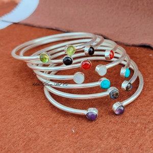 Multi Stone Sterling Silber Armreif Set: Boho Edelstein Schmuck