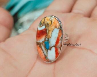 Handmade Oyster Copper Turquoise Ring, 925 Sterling Silver