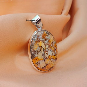 Brecciated Mookaite Sterling Silver Pendant: Boho Oval Jasper Necklace