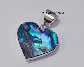 Handmade Abalone Shell Heart Pendant: 925 Sterling Silver Jewelry