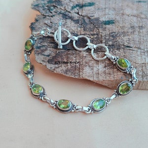 Peridot Bracelet: Handmade Sterling Silver Link Jewelry