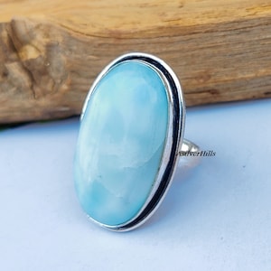 Larimar Ring, 925 Silberring, Handgemachter Ring, Schlichter Bandring, Schöner Ring, Boho Ring, Larimar Schmuck, Kostenloser Versand, Alltagsring