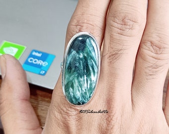 Handmade Seraphinite 925 Silver Band Ring