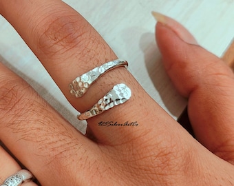 Hammered Adjustable Band Ring, Sterling Silver Handmade Ring, Hammered Thumb Ring, Perfect Fit Ring, Party Wear Ring, Simple Handmade Ring