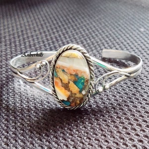 Oyster Turquoise Sterling Silver Bangle: Handmade Charm Cuff