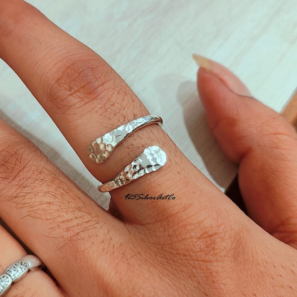 Hamrad justerbar ring i sterlingsilver: Handgjord tumring
