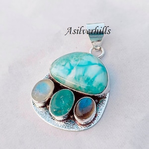 Larimar Pendant: Sterling Silver Boho Gemstone Pendant