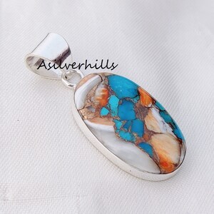 Oyster Turquoise 925 Sterling Silver Pendant: Handmade Boho Jewelry