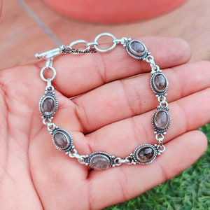 Black Rutile Bracelet, Oval Black Quartz Bracelet, 925 Silver Bracelet, Multi Black Rutile  Bracelet, Handmade Bracelet, Gifts for Mother