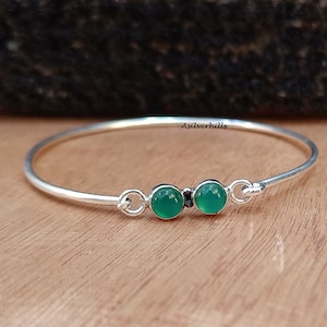 Handmade 925 Silver Bangle: Green Onyx Two-Stone Jewelry