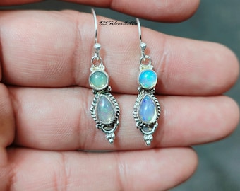 Ethiopian Opal Sterling Silver Earrings: Minimalist Boho Jewelry