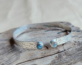 Hammered Labradorite Bangle, 925 Sterling Silver Bangle, Cuff Bangle, Adjustable Bangle, Bangle Jewelry, Designer Bangle, Women Gifts Bangle