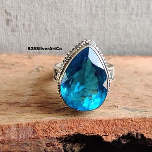 Designer Blue Topaz Ring, 925 Sterling Silver Ring, Handmade Ring, Beautiful Ring, Pear Gemstone, Valentine Day Gift For Girl, Gift For Her