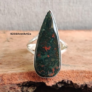 Pear Bloodstone Ring, Handmade 925 Sterling Silver Band - Etsy