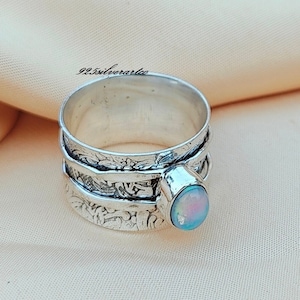 Unique Aurora Opal Ring, 925 Solid Sterling Silver,  Handmade Spinner Ring,  cabochon Opal Sky Ring, Engagement Gift, Aurora Opal Jewelry