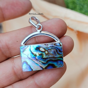 Handgefertigtes Rechteck Muschel Anhänger: 925 Sterling Silber Schmuck