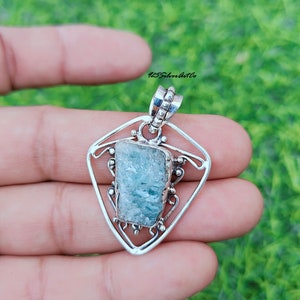 Raw Aquamarine Pendant: Vintage Sterling Silver Necklace, Handmade Jewelry