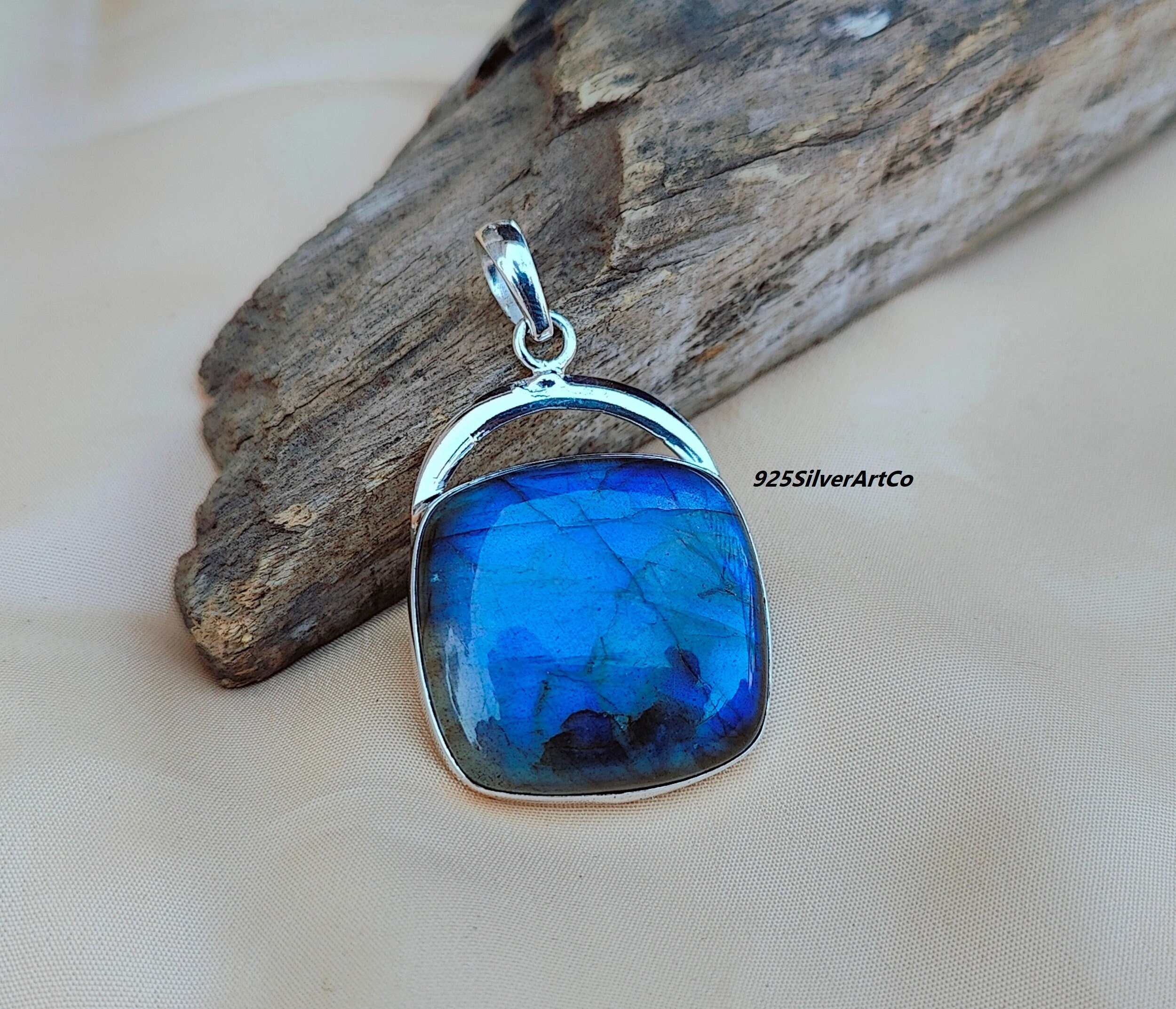 Blue Labradorite Pendant: Handmade 925 Sterling Silver Gemstone Jewelry