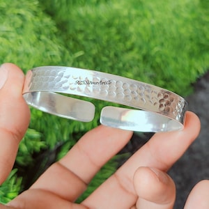 Hammered Sterling Silver Bangle: Adjustable Boho Handmade Jewelry