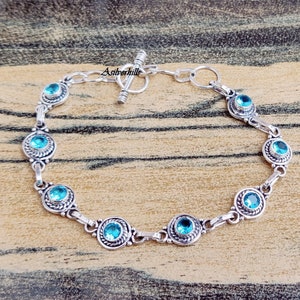 Blue Topaz Bracelet, 925 Sterling Silver, Adjustable Bracelet, Gemstone Bracelet, Unique Style Bracelet, Christmas Gift, Topaz Jewelry.