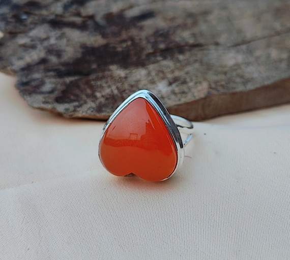 Handmade Carnelian Heart Ring: 925 Sterling Silver Statement Jewelry