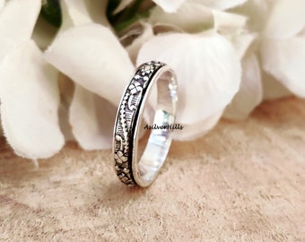 Bague Moderniste En Argent Massif Motif Fleur - Occasion - Bijou Vintage Design épuré