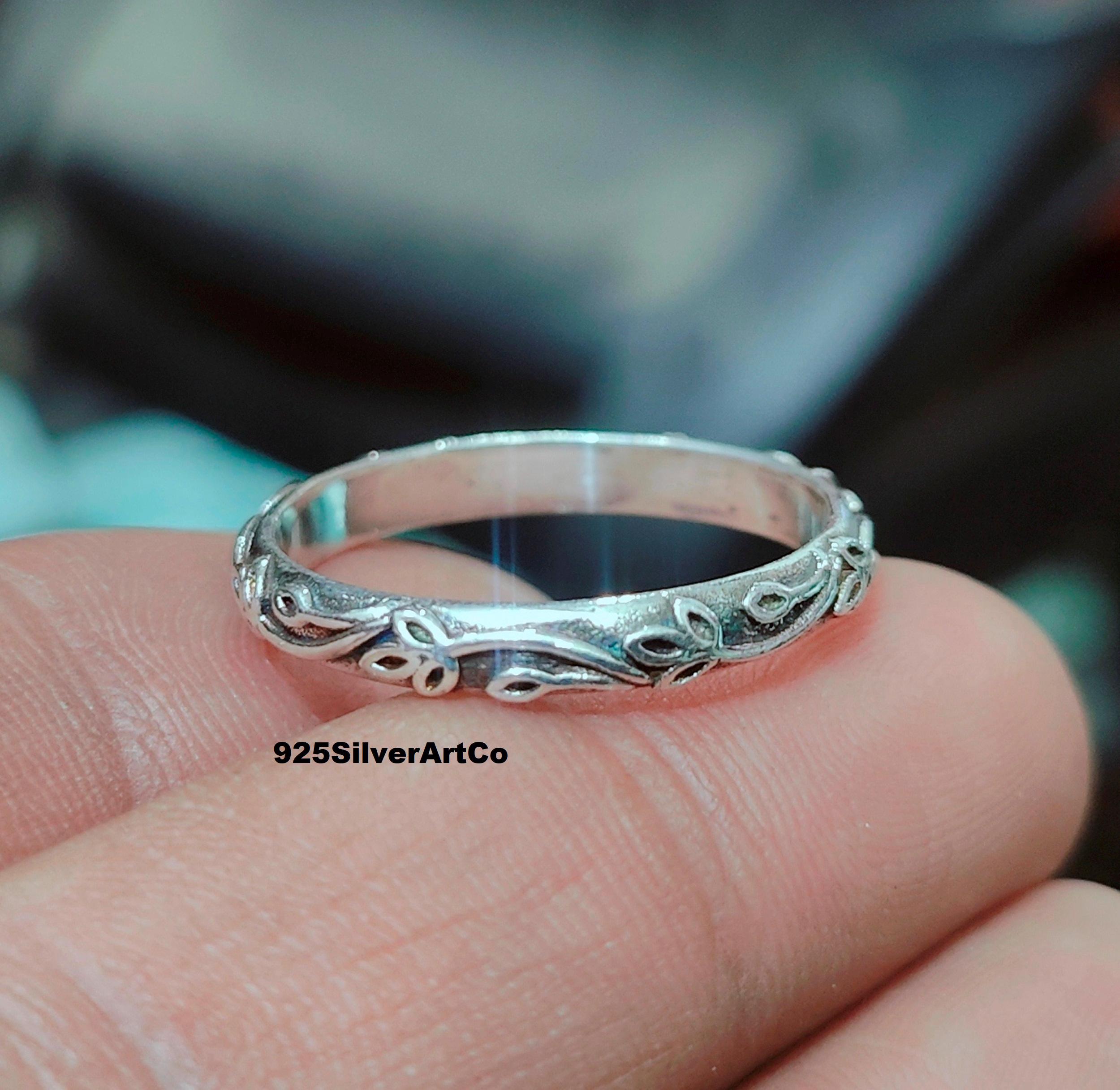 Leaf Design Sterling Silver Band Ring: Handmade Floral Jewelry - Etsy