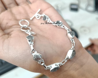 Handmade Herkimer Diamond Quartz 925 Sterling Silver Bracelet