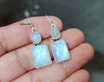 Blue Fire Moonstone Earring, Dangle & Drop Earrings, 925 Silver Earring, Designer Handmade Jewelry, Gifts For Women, Moonstone Jewelry