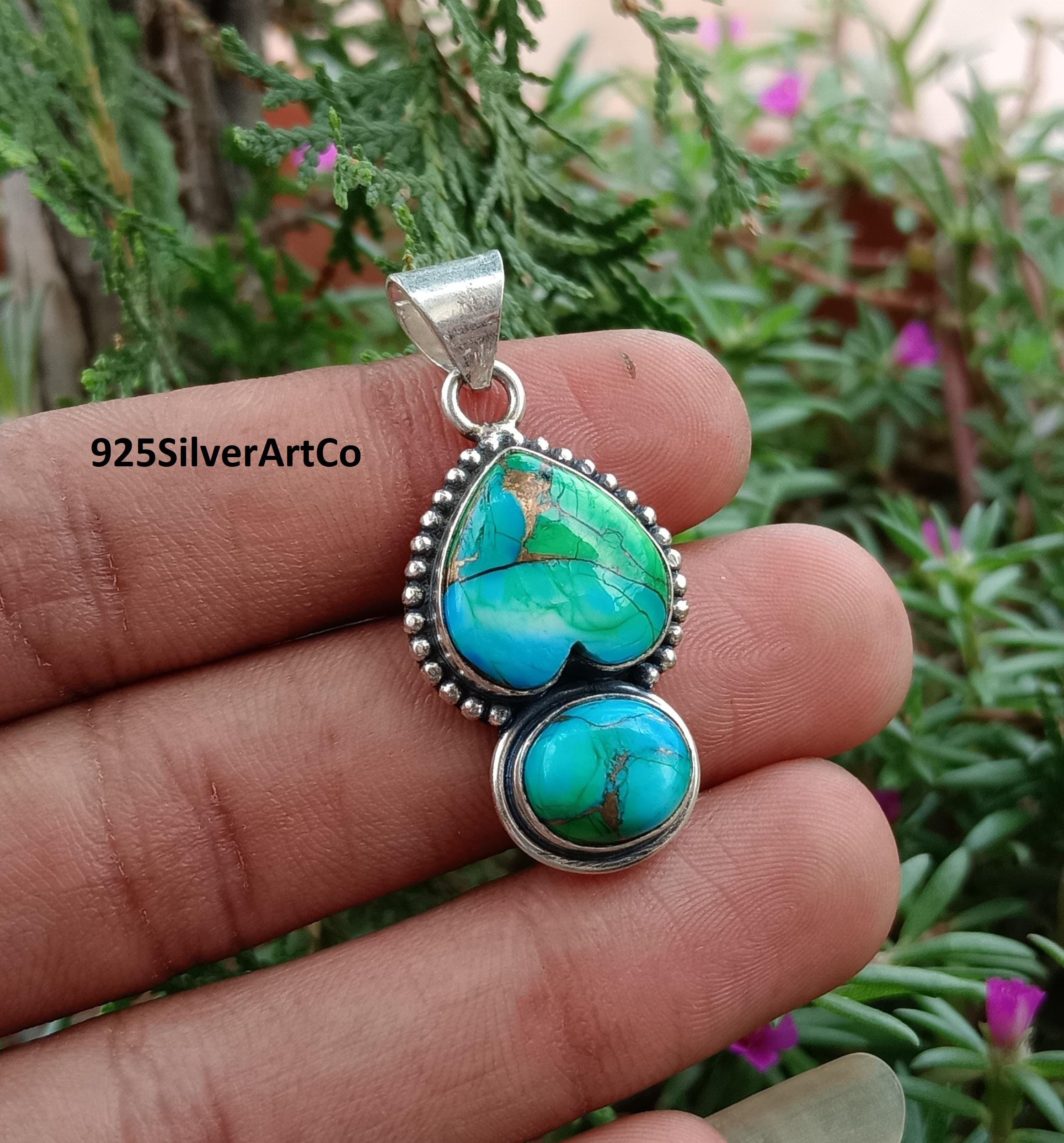 Peacock Dahlia Turquoise Gemstone : 925 Sterling Silver Handmade