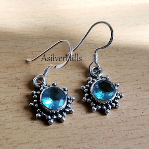 Blue Topaz Sterling Silver Earrings: Bohemian Flower Design