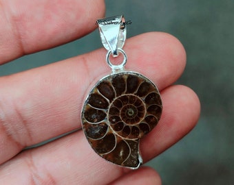Ammonite Fossil Pendant, 925 Sterling Silver Necklace, Handmade