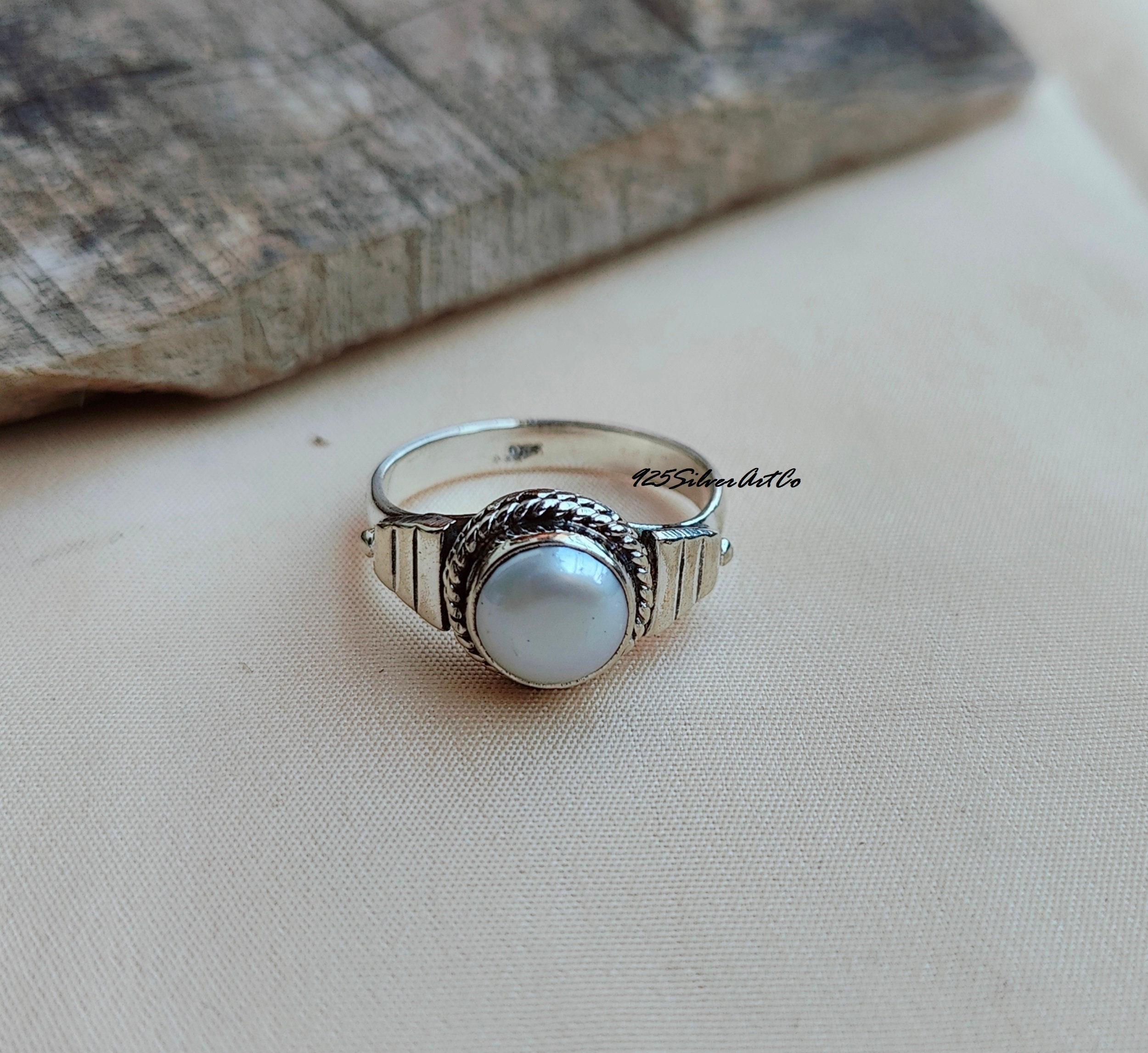 Handmade 925 Silver Pearl Ring: Minimalist Wedding Jewelry - Etsy