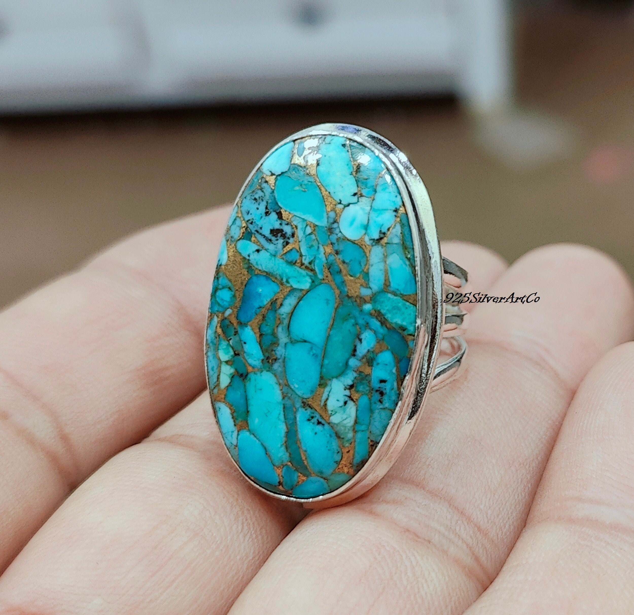 Anello Uomo Argento 925 Con Turchese Naturale – Festa Del Papà, Tutte Le Misure